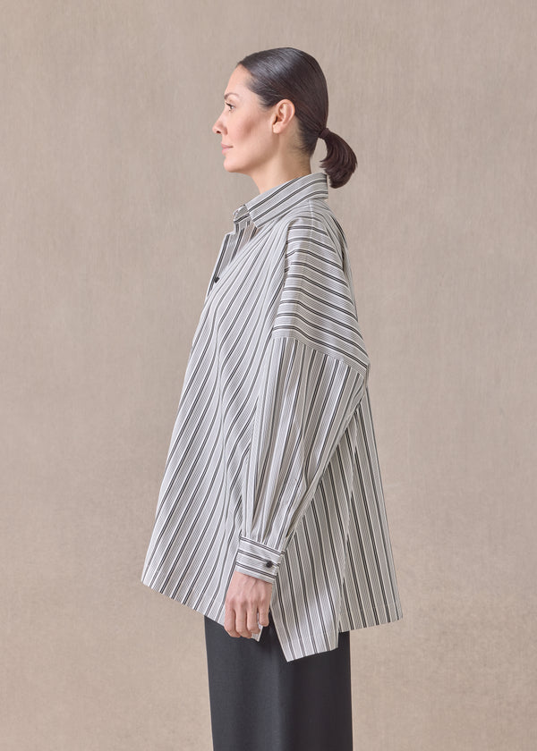 Eskandar Cotton Wide Longer Back Shirt With Collar - Long