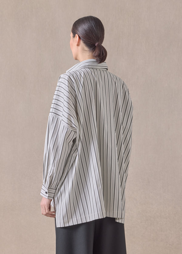 Eskandar Cotton Wide Longer Back Shirt With Collar - Long