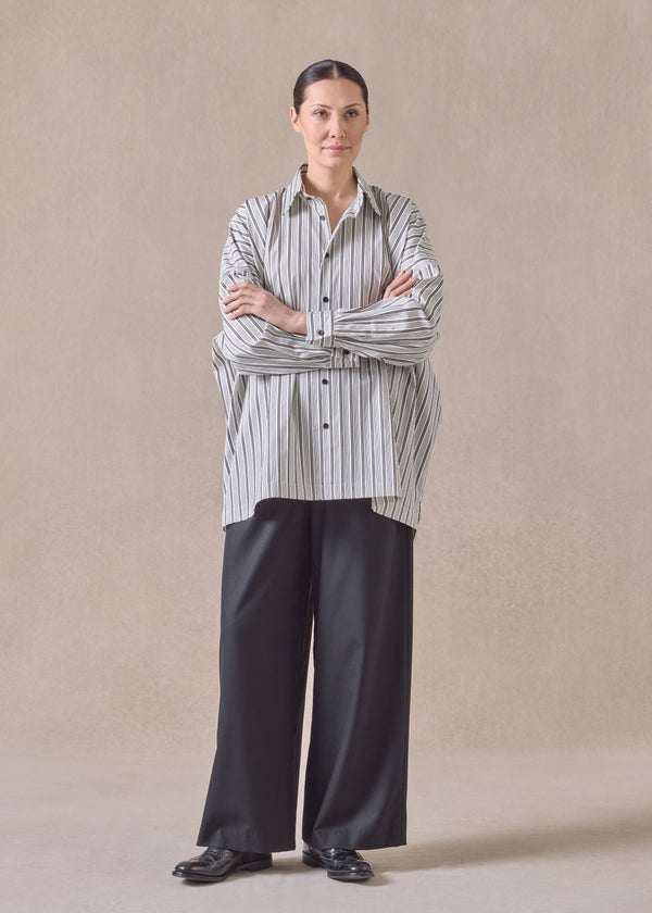 eskandar cotton wide longer back shirt with collar - long