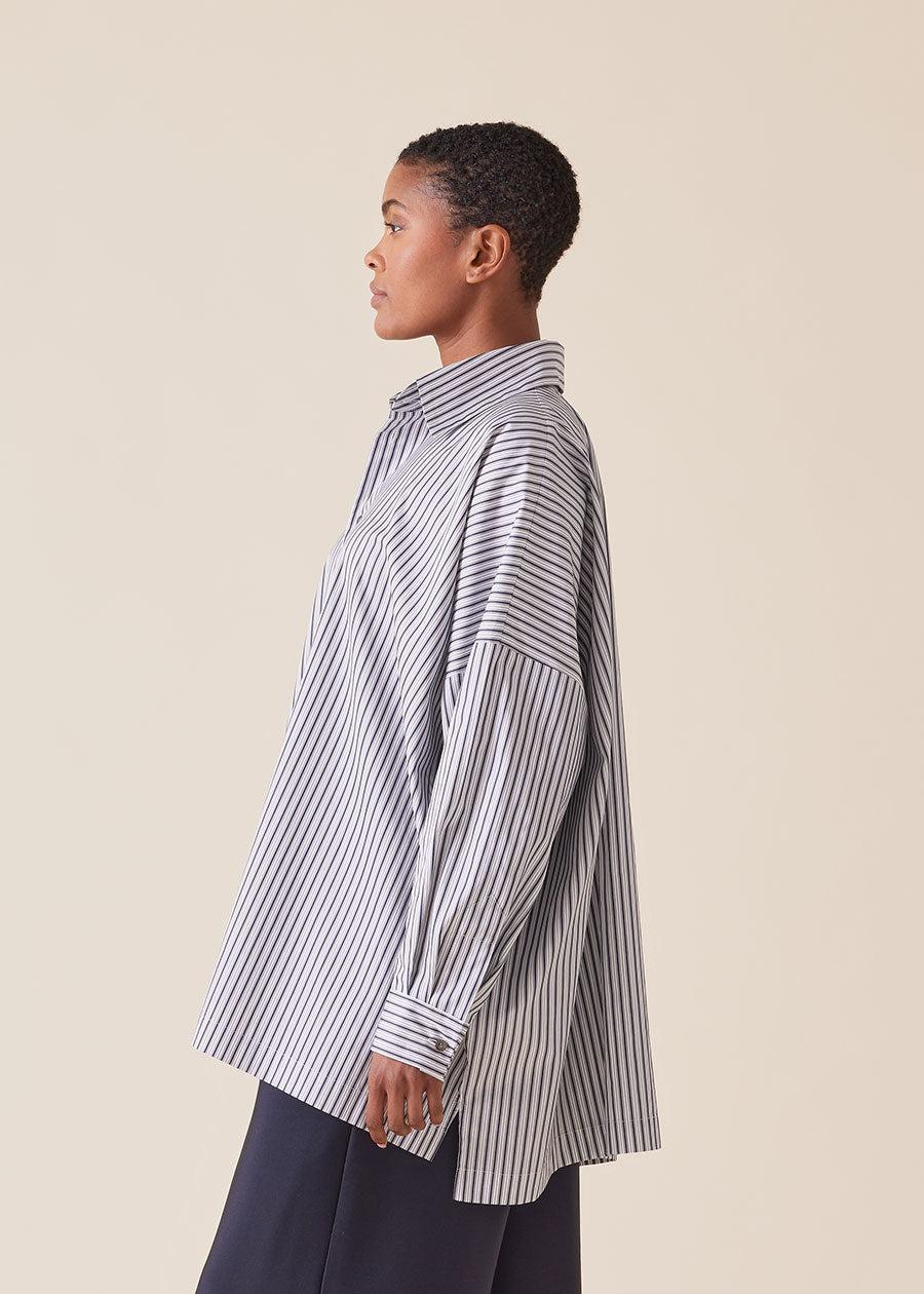 Eskandar Cotton Wide Longer Back Shirt With Collar - Long