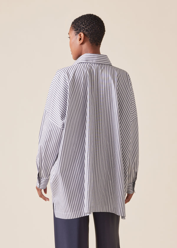 Eskandar Cotton Wide Longer Back Shirt With Collar - Long