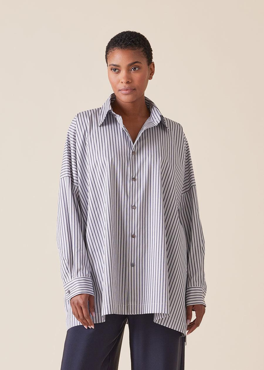 eskandar cotton wide longer back shirt with collar - long