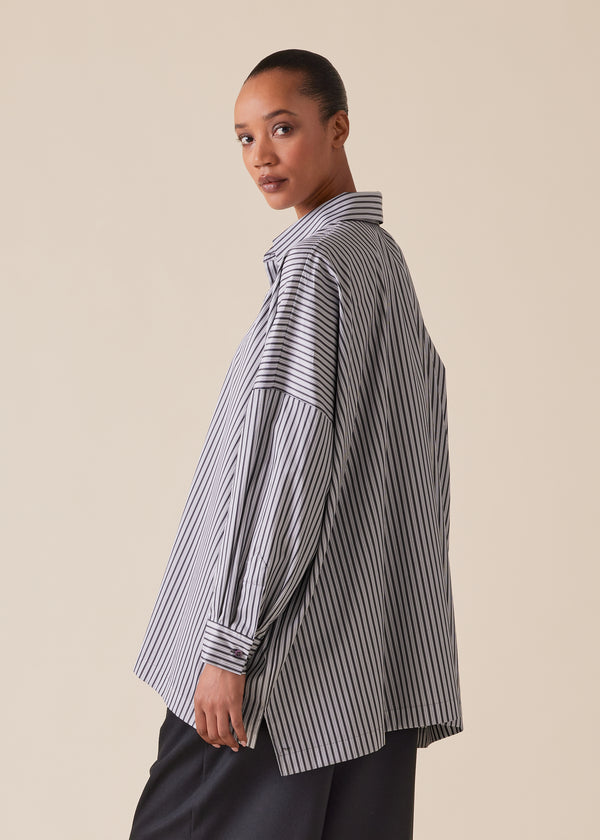 Eskandar Cotton Wide Longer Back Shirt With Collar - Long