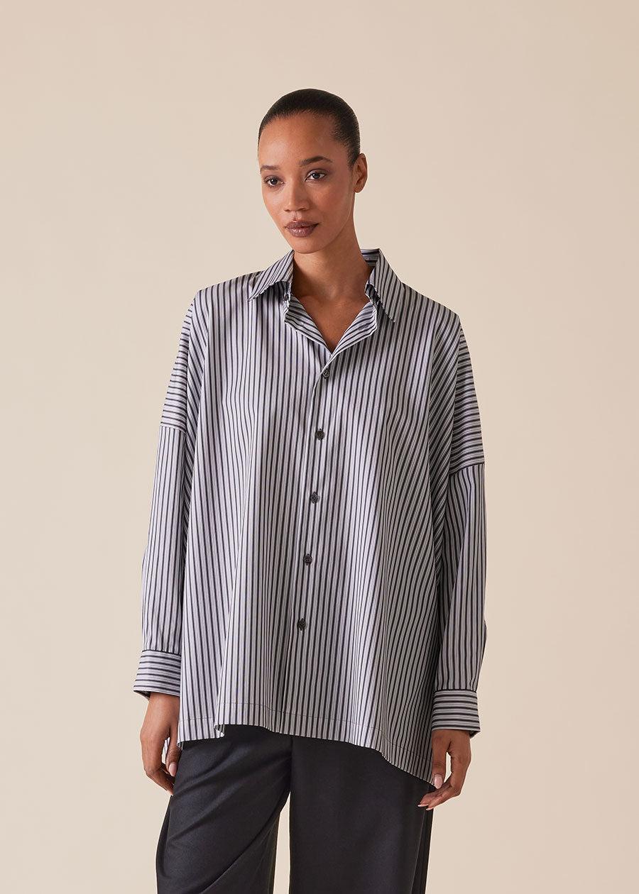 Eskandar Cotton Wide Longer Back Shirt With Collar - Long