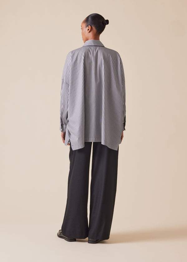 Eskandar Cotton Wide Longer Back Shirt With Collar - Long