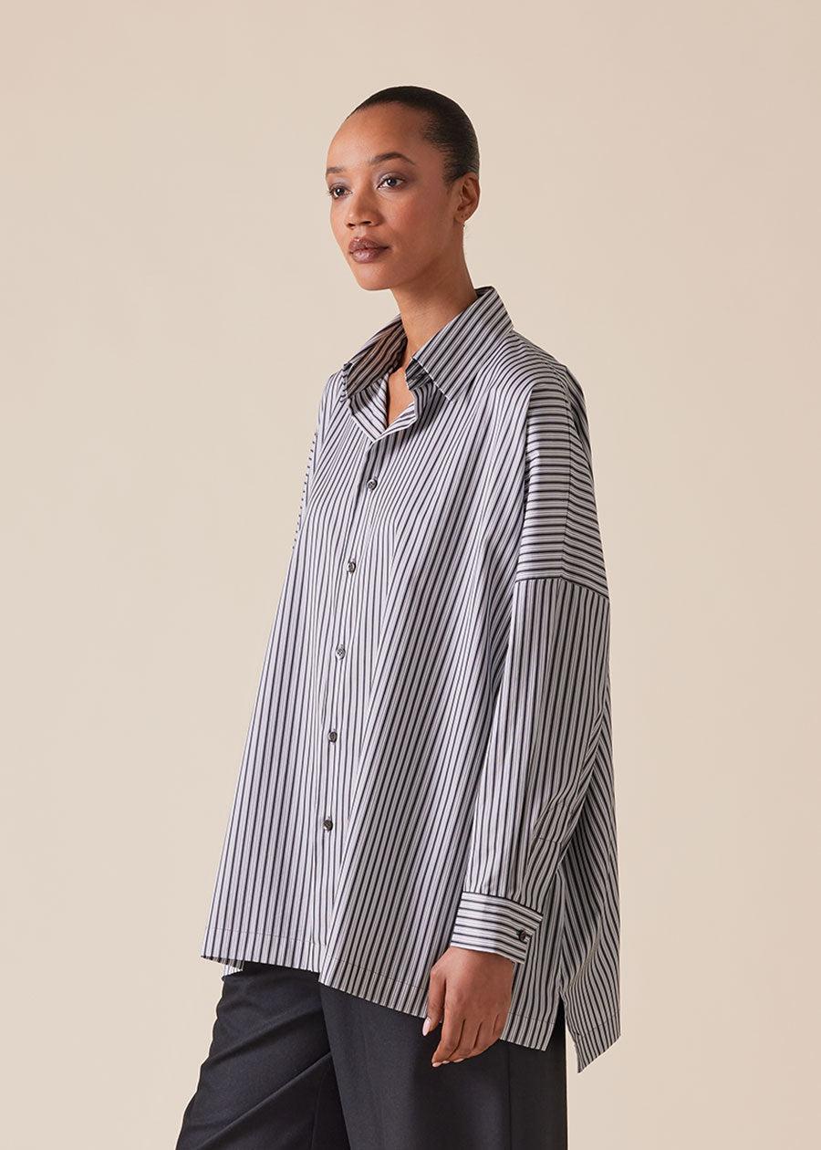 eskandar cotton wide longer back shirt with collar - long