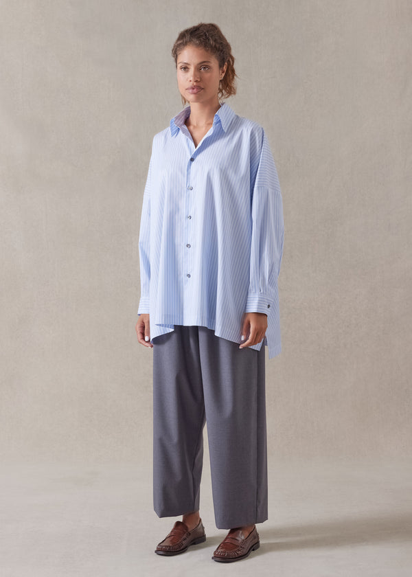 eskandar cotton wide longer back shirt with collar - long