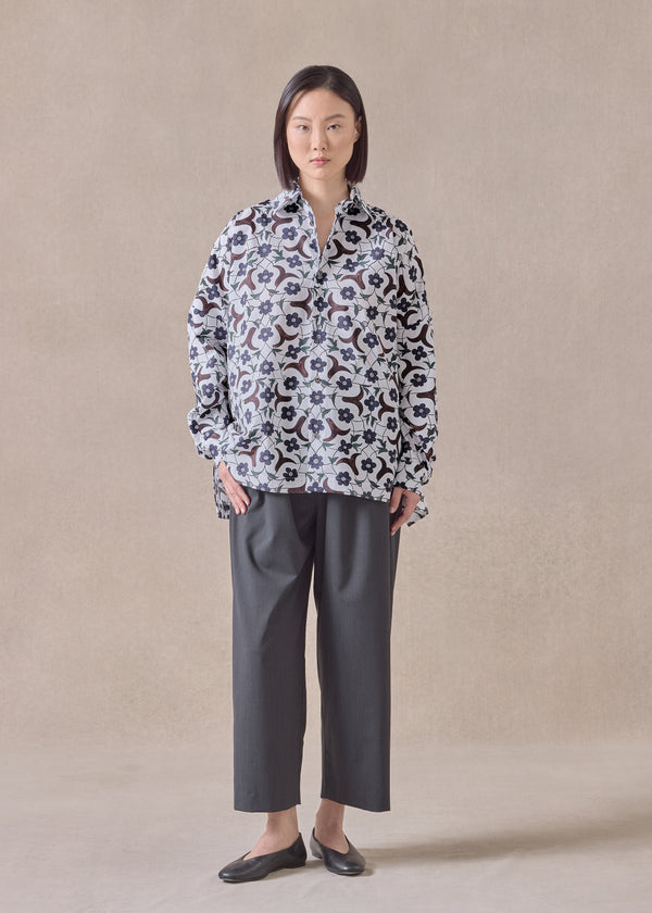 Eskandar Cotton Wide Longer Back Shirt With Collar - Mid Plus