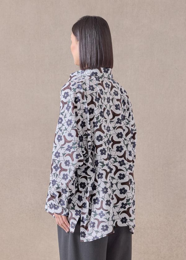 Eskandar Cotton Wide Longer Back Shirt With Collar - Mid Plus