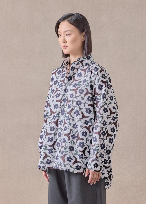 eskandar cotton wide longer back shirt with collar - mid plus