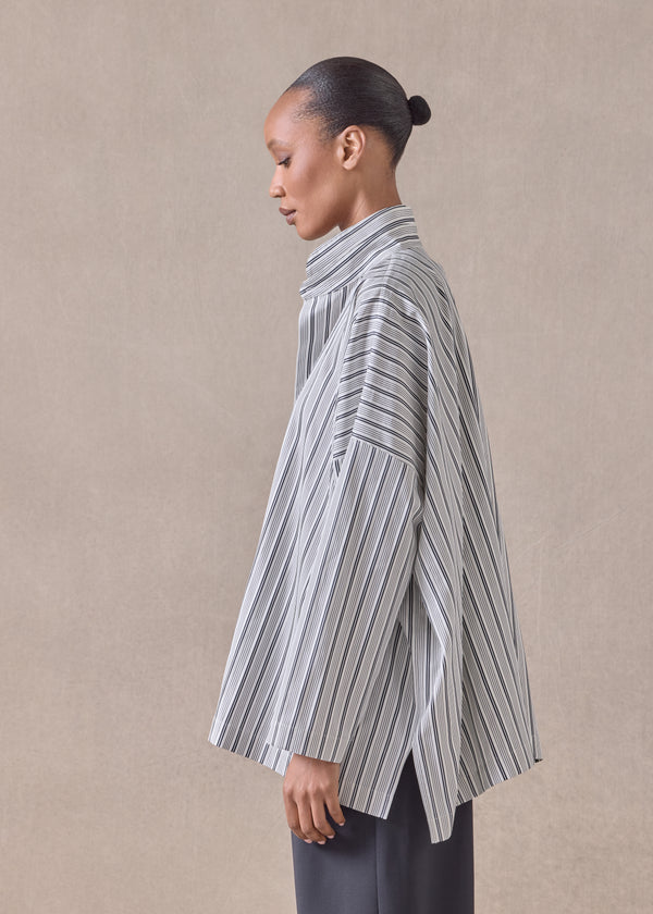 Eskandar Cotton Wide Longer Back Shirt With Double Stand Collar - Mid Plus
