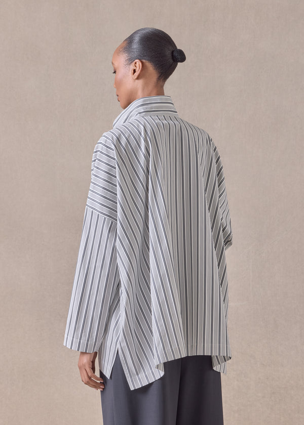 Eskandar Cotton Wide Longer Back Shirt With Double Stand Collar - Mid Plus