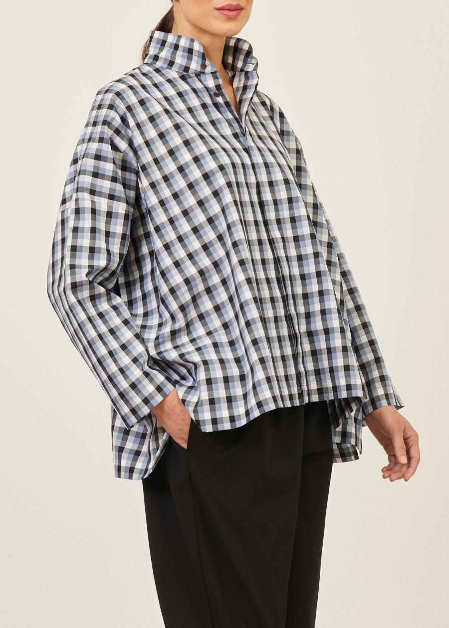 Eskandar Cotton Wide Longer Back Shirt With Double Stand Collar - Mid Plus