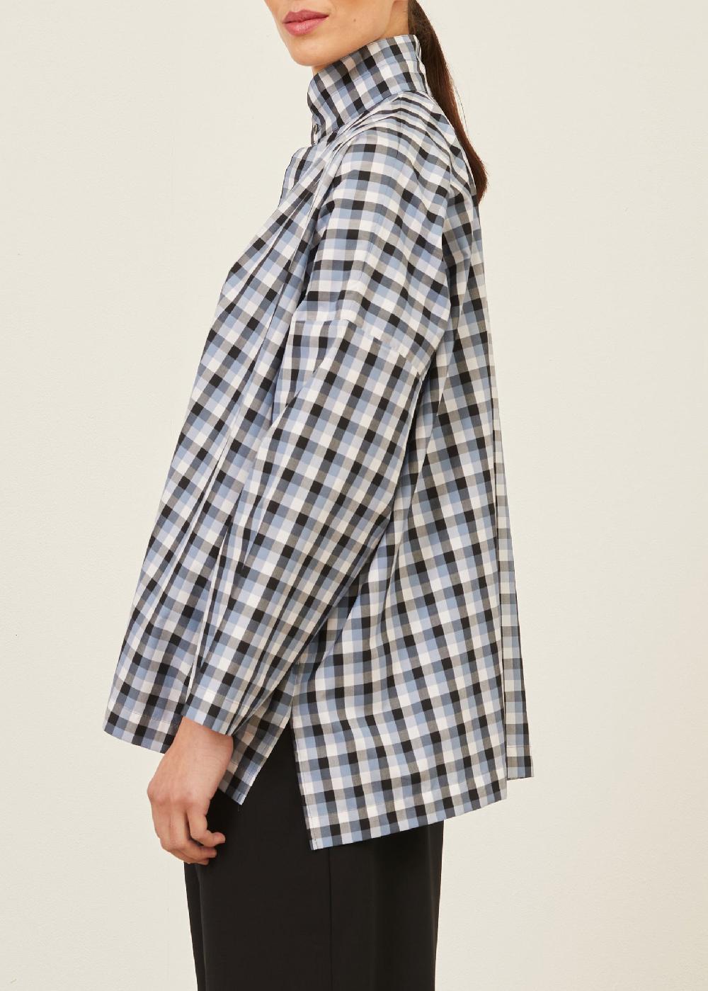 Eskandar Cotton Wide Longer Back Shirt With Double Stand Collar - Mid Plus