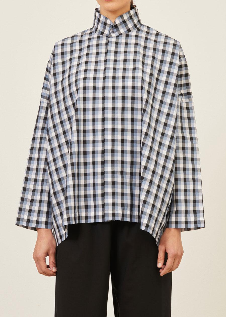 eskandar cotton wide longer back shirt with double stand collar - mid plus