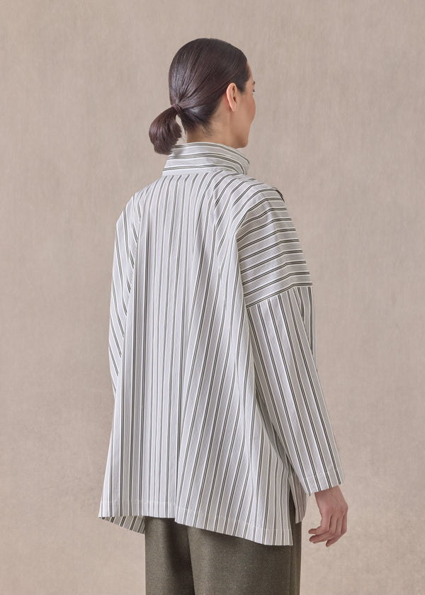 Eskandar Cotton Wide Longer Back Shirt With Double Stand Collar - Mid Plus