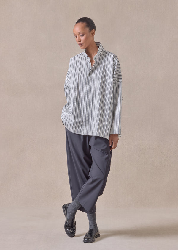 eskandar cotton wide longer back shirt with double stand collar - mid plus