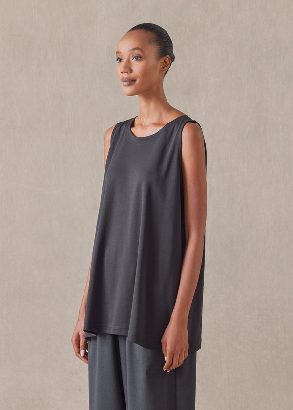 eskandar a-line round neck shell - long