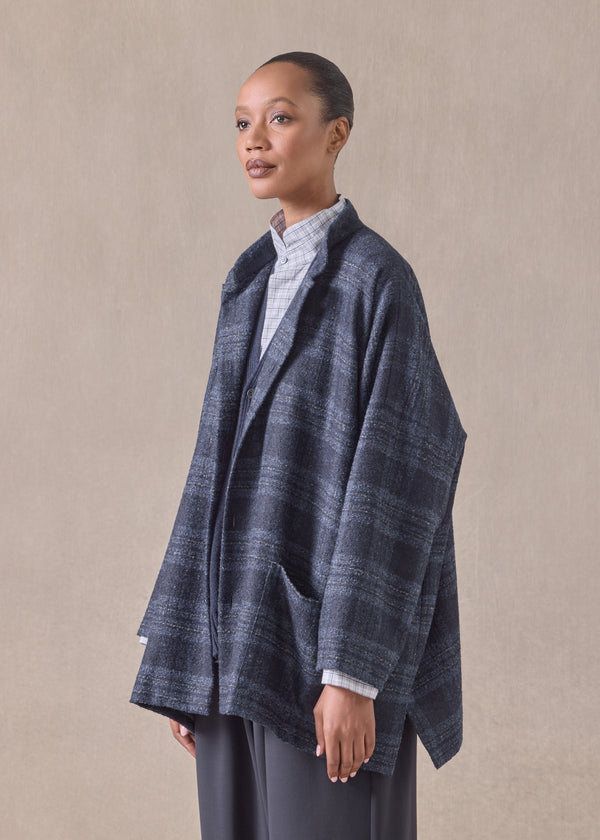 Eskandar Alpaca Wool Mix Wide Mandarin Jacket - Long