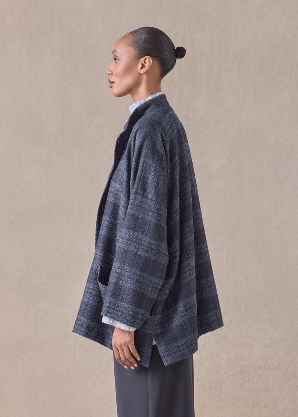 Eskandar Alpaca Wool Mix Wide Mandarin Jacket - Long