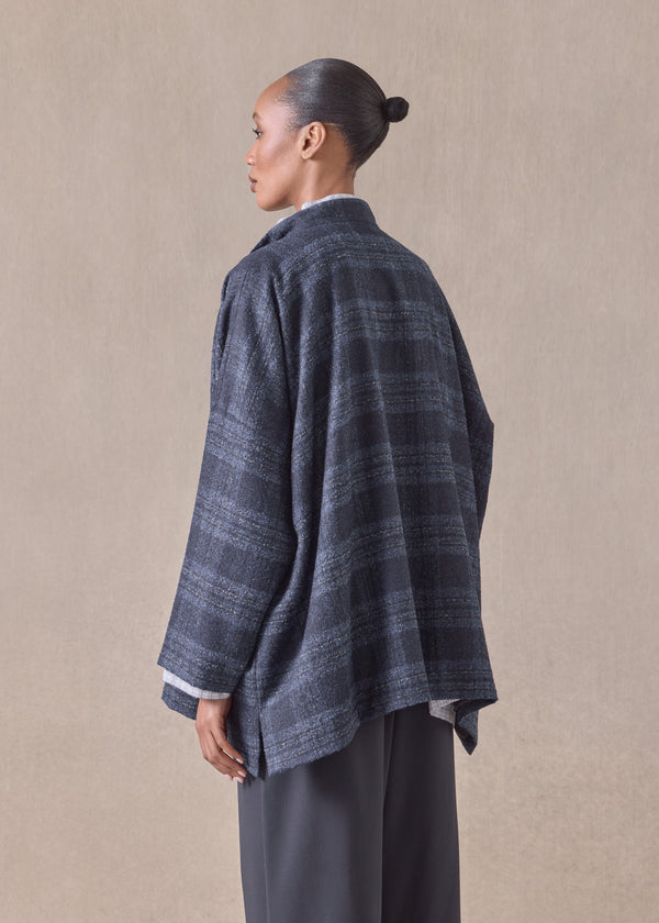 Eskandar Alpaca Wool Mix Wide Mandarin Jacket - Long
