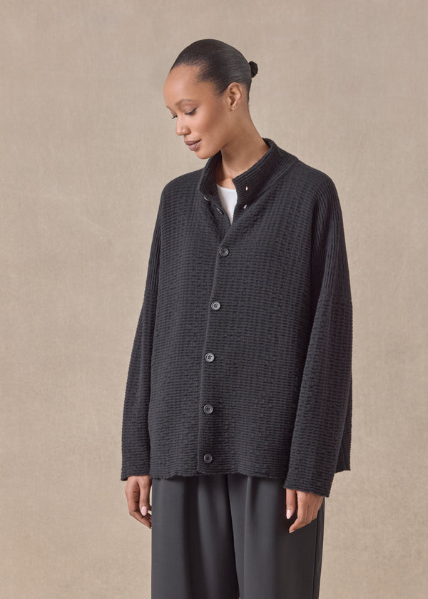 Eskandar Cashmere 3/4 Width High Neck Cardigan - Mid