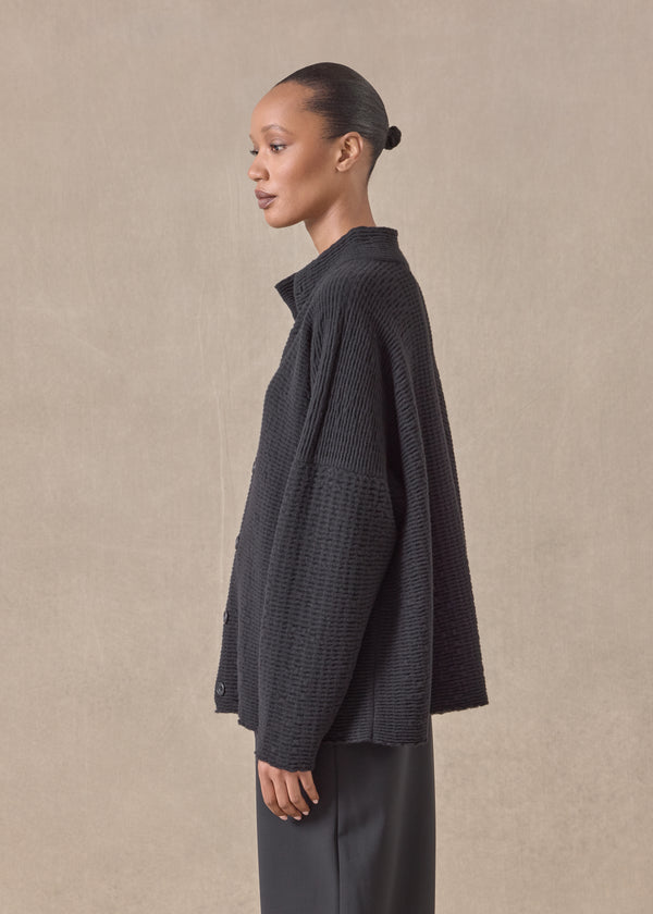 Eskandar Cashmere 3/4 Width High Neck Cardigan - Mid