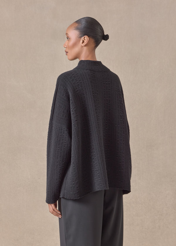 Eskandar Cashmere 3/4 Width High Neck Cardigan - Mid