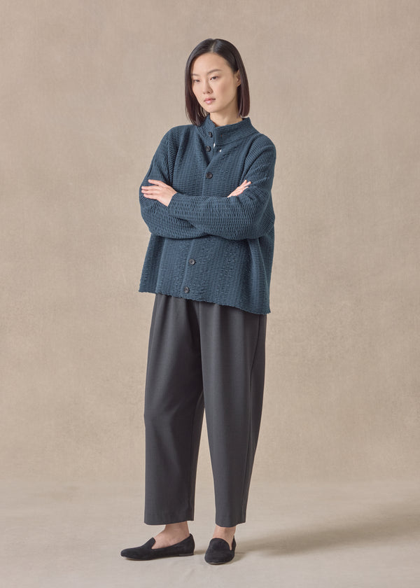 eskandar cashmere 3/4 width high neck cardigan - mid