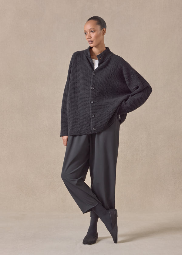 eskandar cashmere 3/4 width high neck cardigan - mid