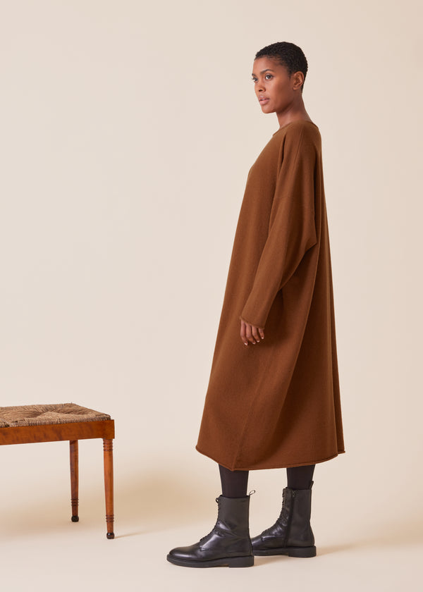 Eskandar Cashmere A-line Bateau Neck Knit Dress