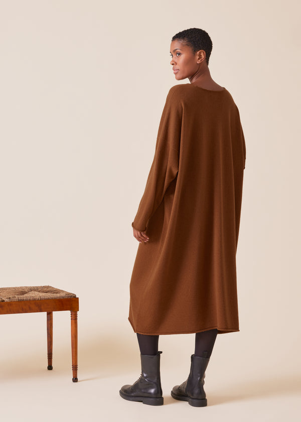 Eskandar Cashmere A-line Bateau Neck Knit Dress