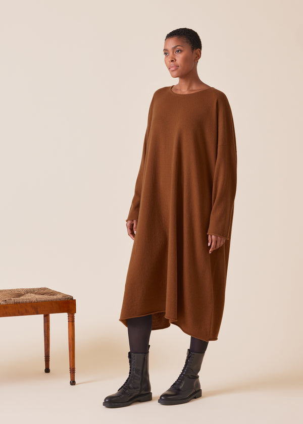 eskandar cashmere a-line bateau neck knit dress