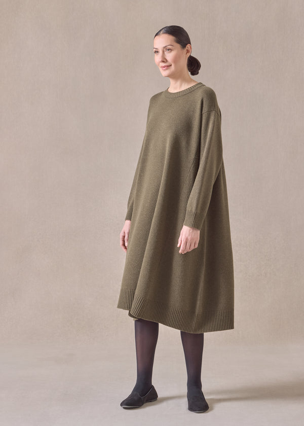 eskandar cashmere a-line round neck dress