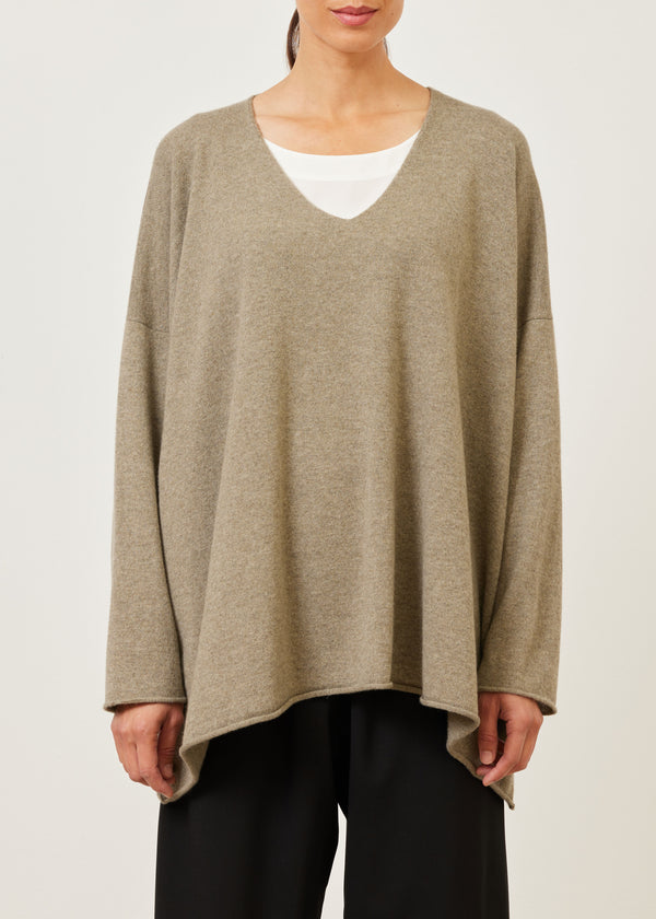 eskandar cashmere a-line v-neck sweater - long