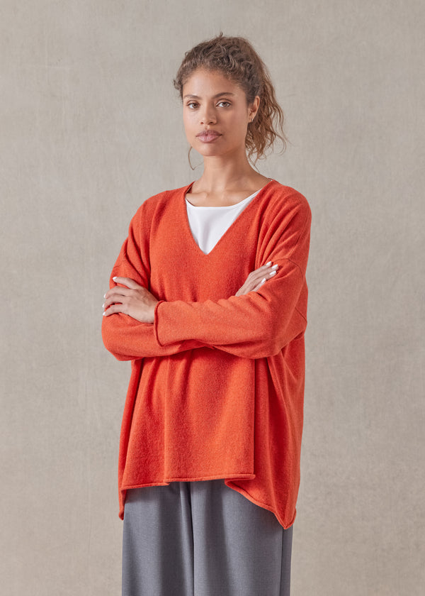 eskandar cashmere a-line v-neck sweater - long