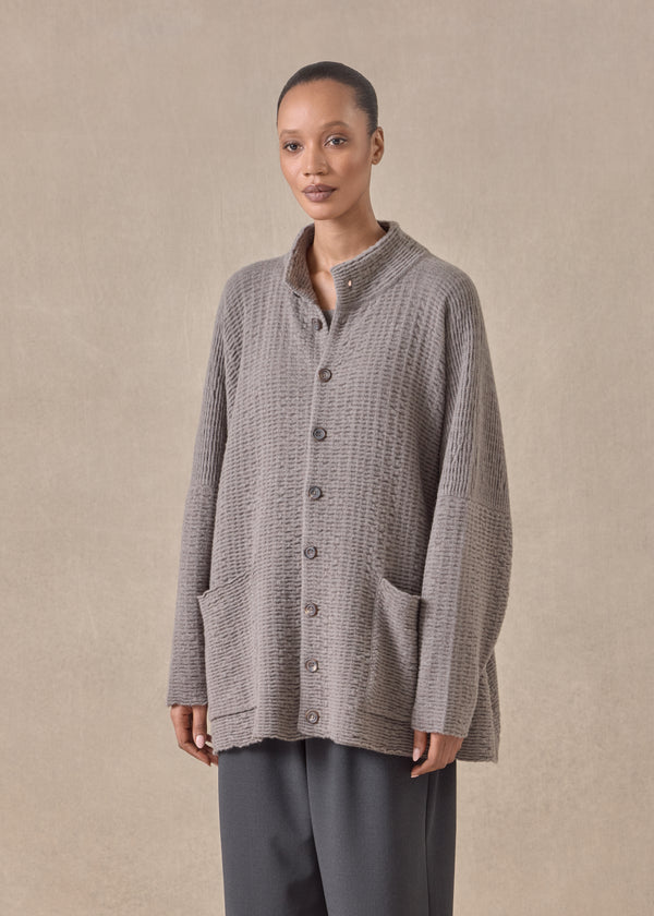 Eskandar Cashmere High Neck Button Cardigan - Long