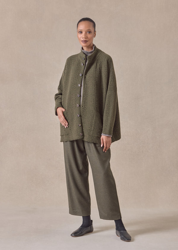 eskandar cashmere high neck button cardigan - long