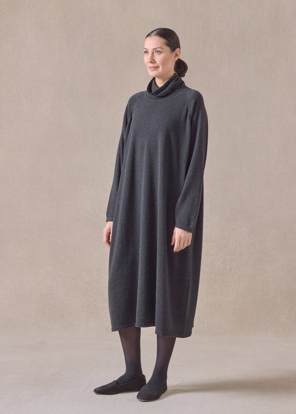 Eskandar Cashmere Raglan Sleeve Scrunch Neck Dress