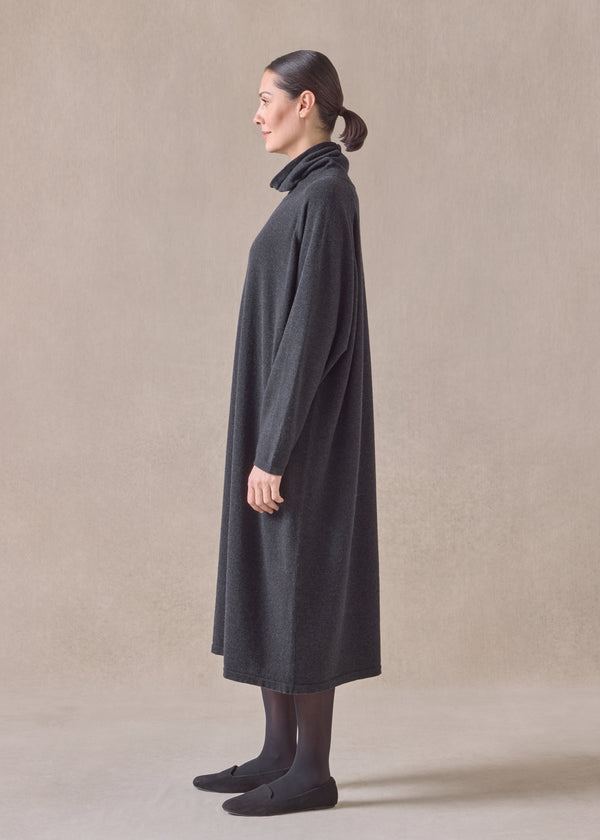 Eskandar Cashmere Raglan Sleeve Scrunch Neck Dress