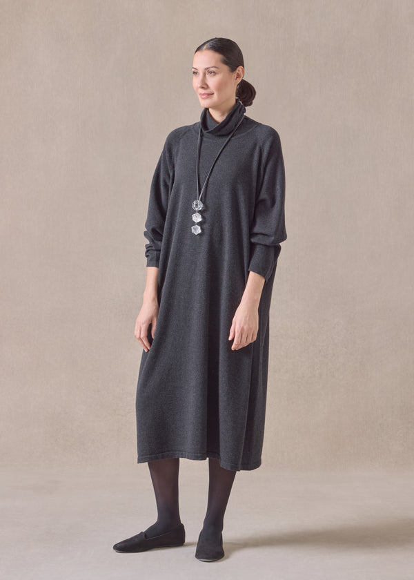eskandar cashmere raglan sleeve scrunch neck dress