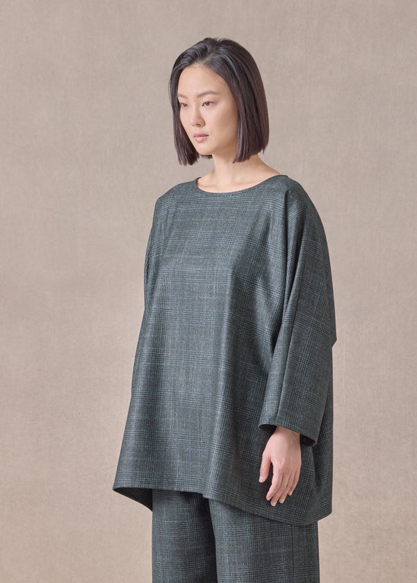 eskandar cashmere silk wool mix boat neck top - long