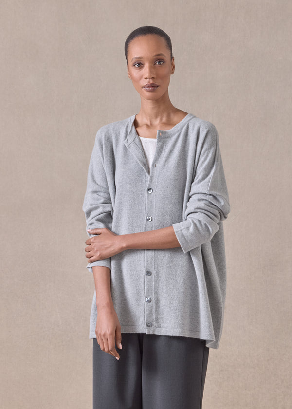 eskandar cashmere slim sleeve cardigan - mid plus