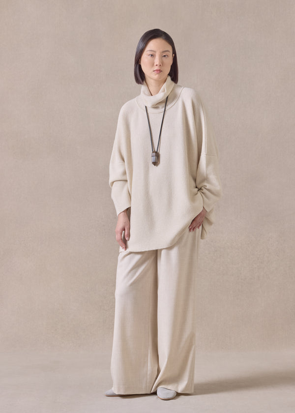 eskandar cashmere slim sleeve monks top - long