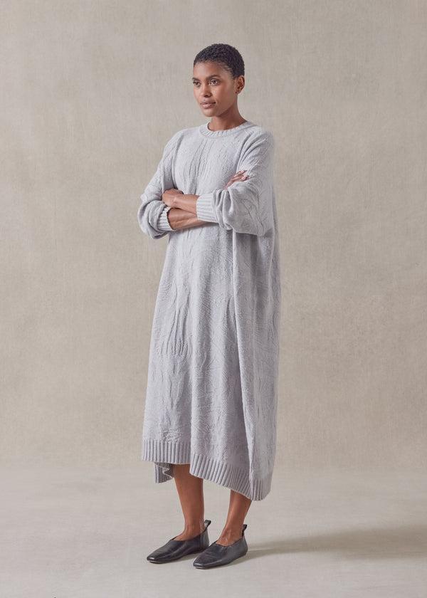 eskandar cashmere wide a-line round neck dress