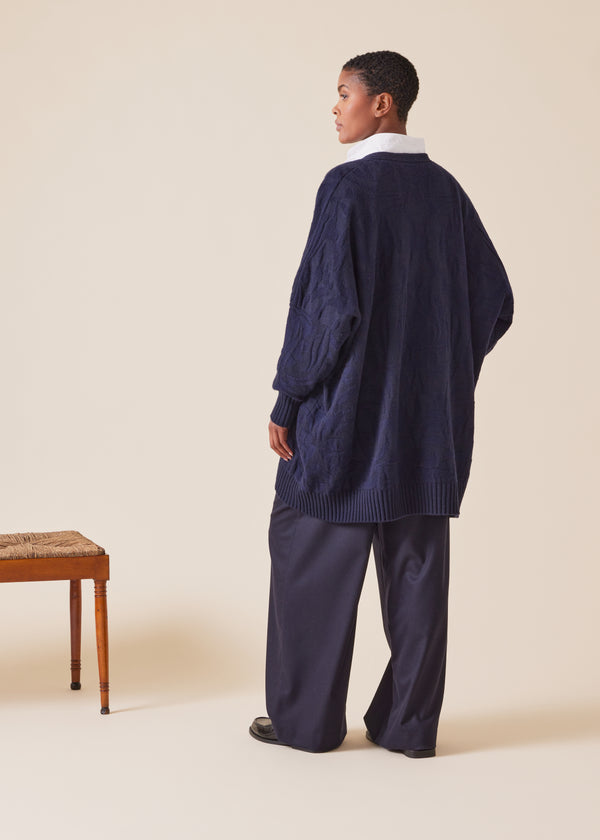 Eskandar Cashmere Wide V-neck Cardigan - Long Plus