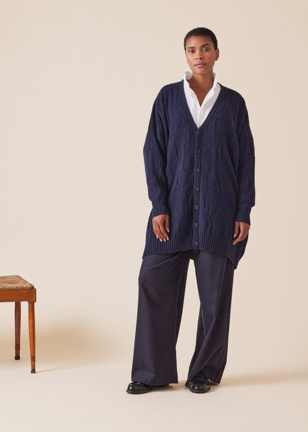 eskandar cashmere wide V-neck cardigan - long plus