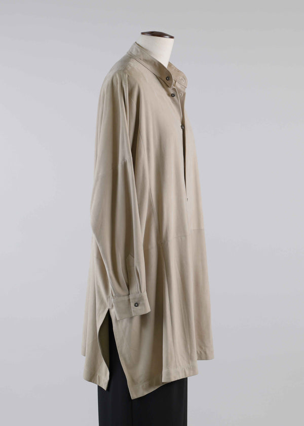 Eskandar Collarless Shirt - Very Long With Slits