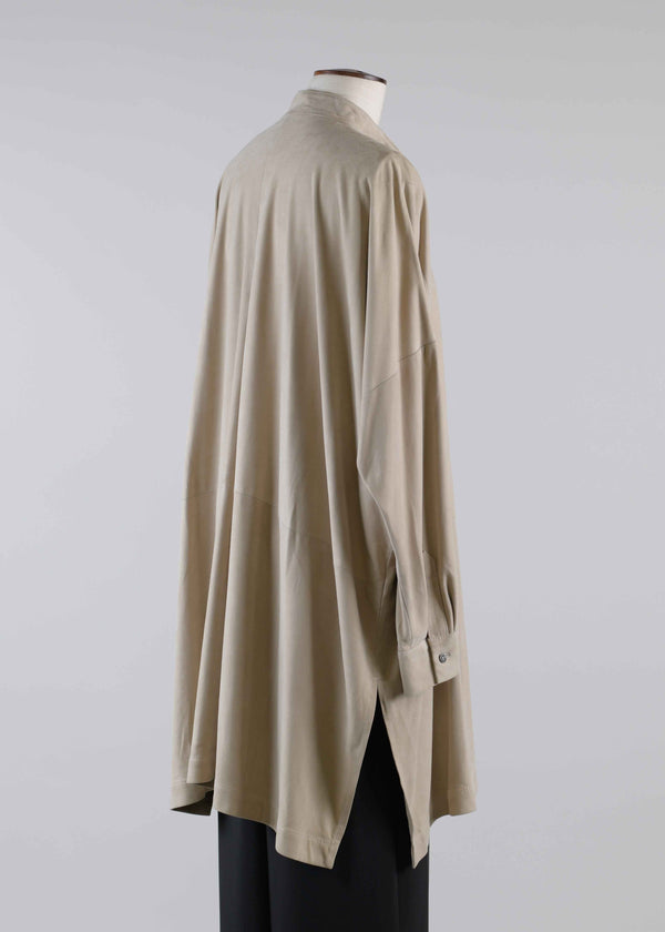 Eskandar Collarless Shirt - Very Long With Slits