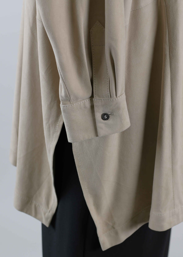 Eskandar Collarless Shirt - Very Long With Slits